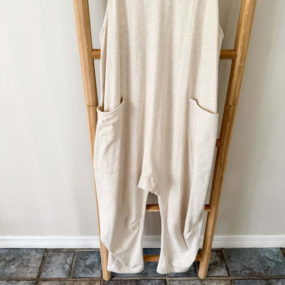 Free People Movement Hot Shot Jumpsuit Small Oatmeal Harem Overalls Cotton - Picture 5 of 12